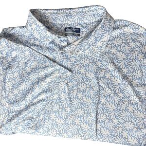Ben Hogan Performance Polo Shirt Mens 2XL Blue White Floral Excellent Golf Top